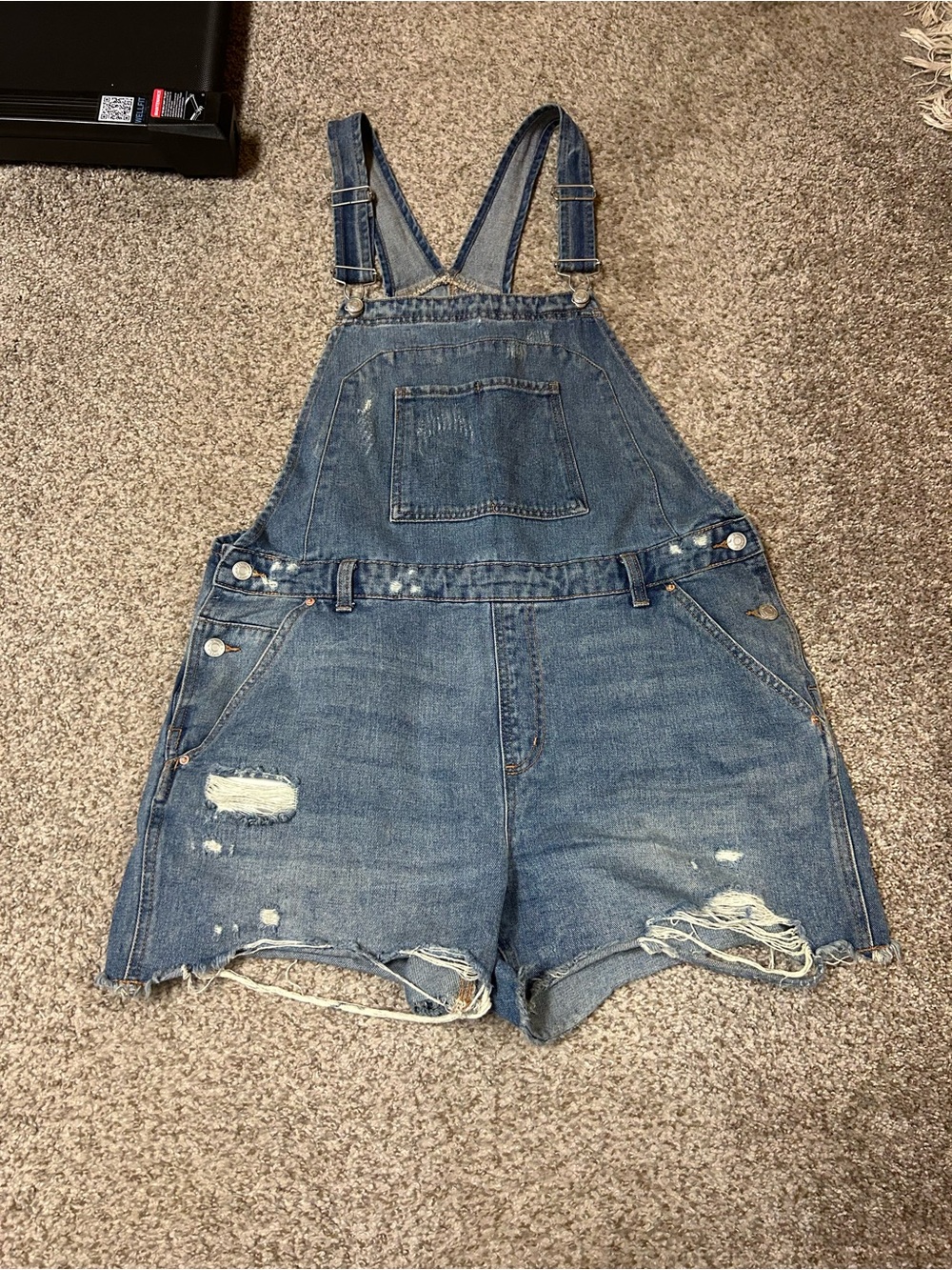 Wild Fable Distressed Blue Denim Short Overalls
